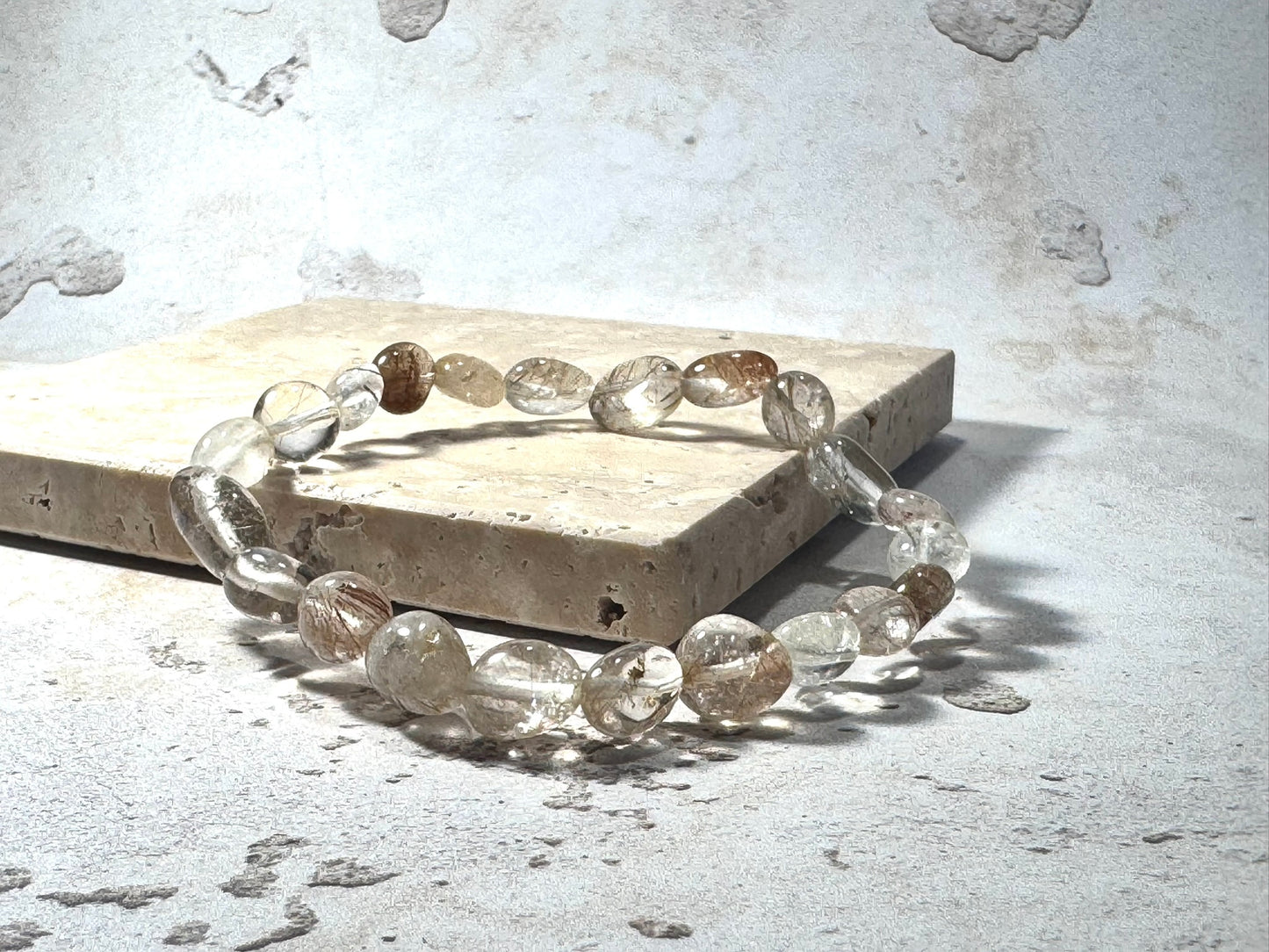 Rutilated Quartz Gemstone Bracelet – Natural Clear & Taupe Tones | Handmade in the UK