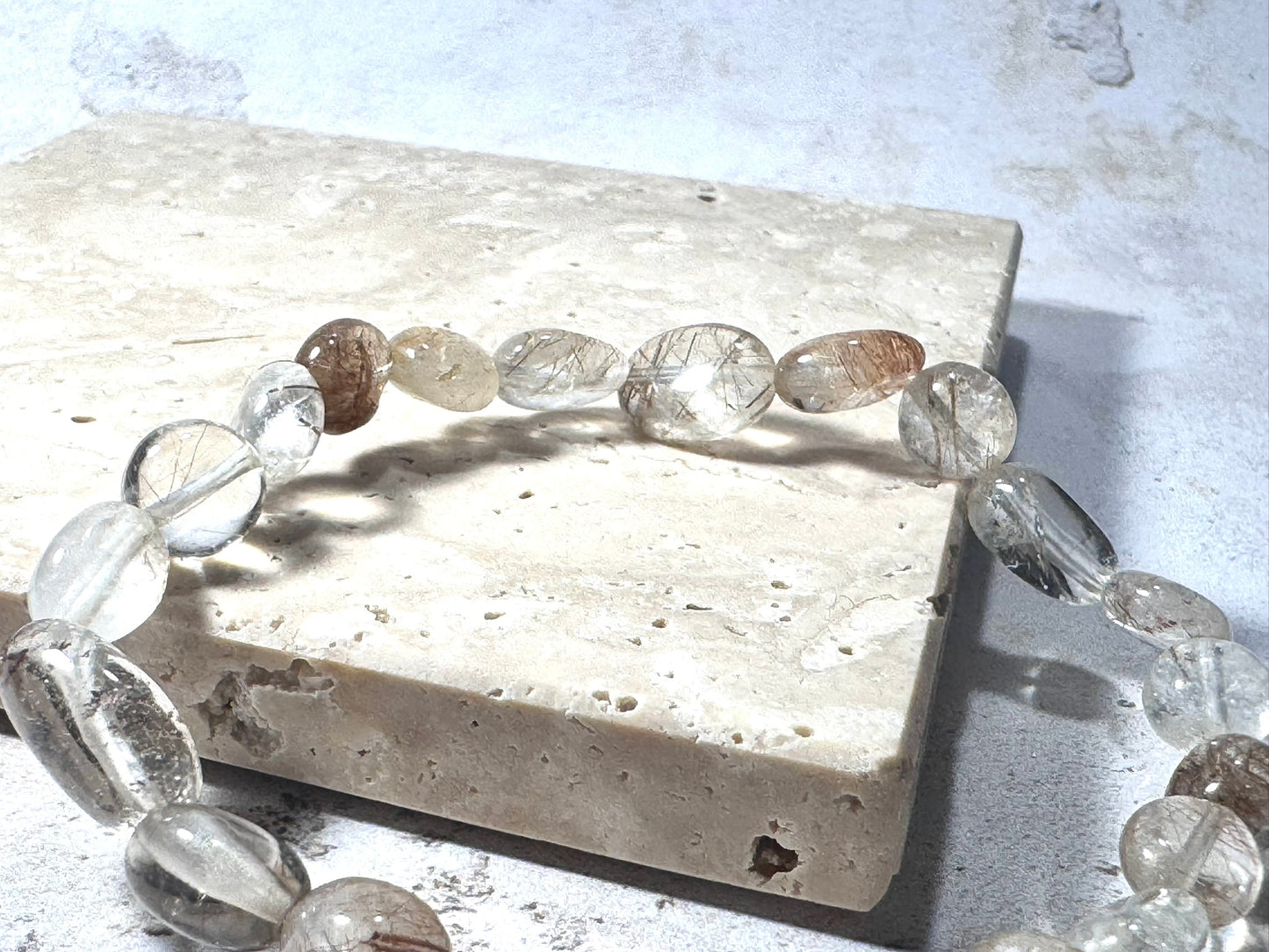 Rutilated Quartz Gemstone Bracelet – Natural Clear & Taupe Tones | Handmade in the UK