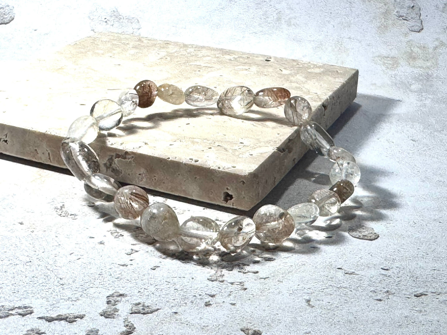 Rutilated Quartz Gemstone Bracelet – Natural Clear & Taupe Tones | Handmade in the UK