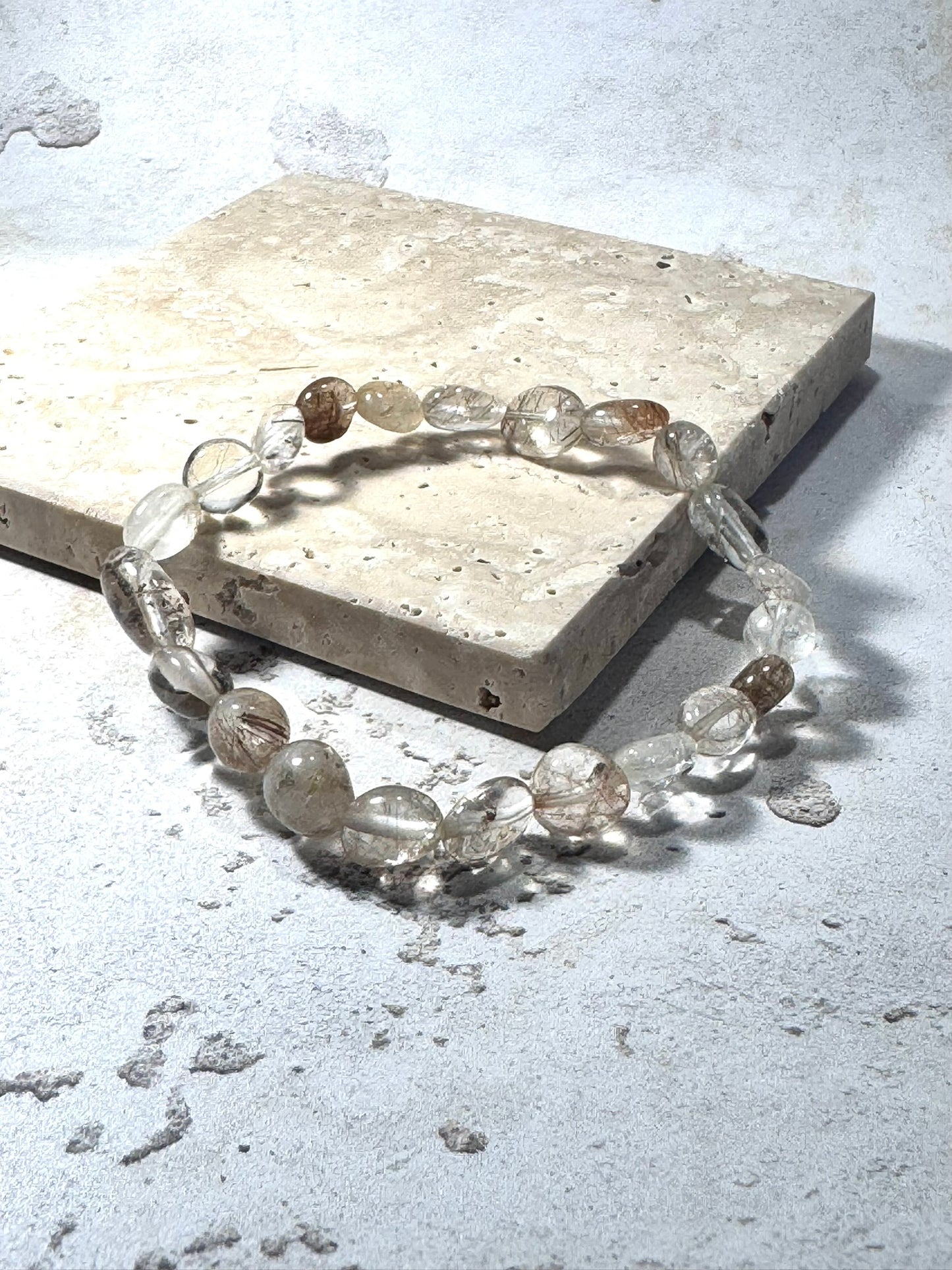 Rutilated Quartz Gemstone Bracelet – Natural Clear & Taupe Tones | Handmade in the UK