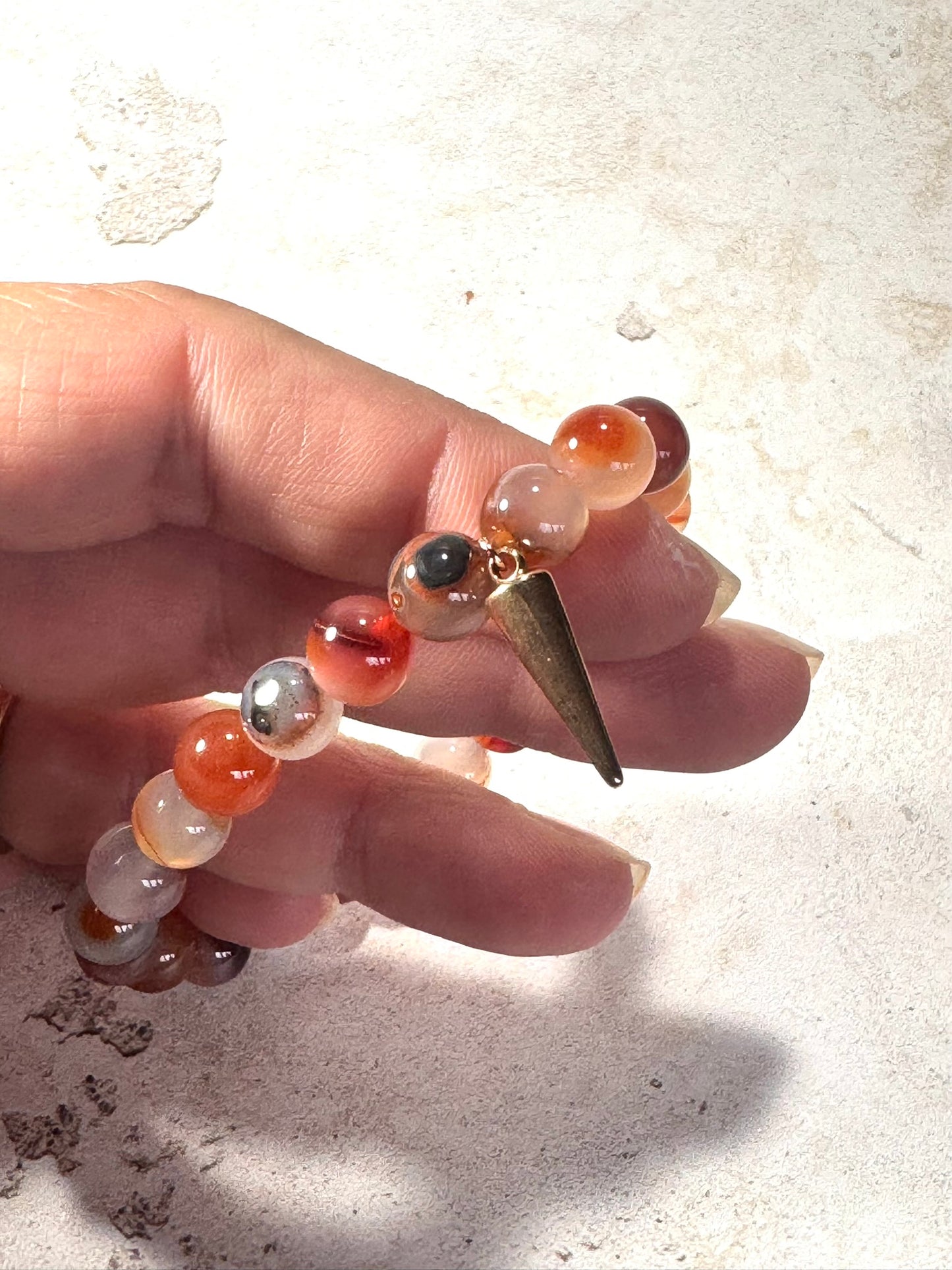 Orange Sardonyx Gemstone Bracelet with Rose Gold Point Charm Lava Stone | Handmade in the UK