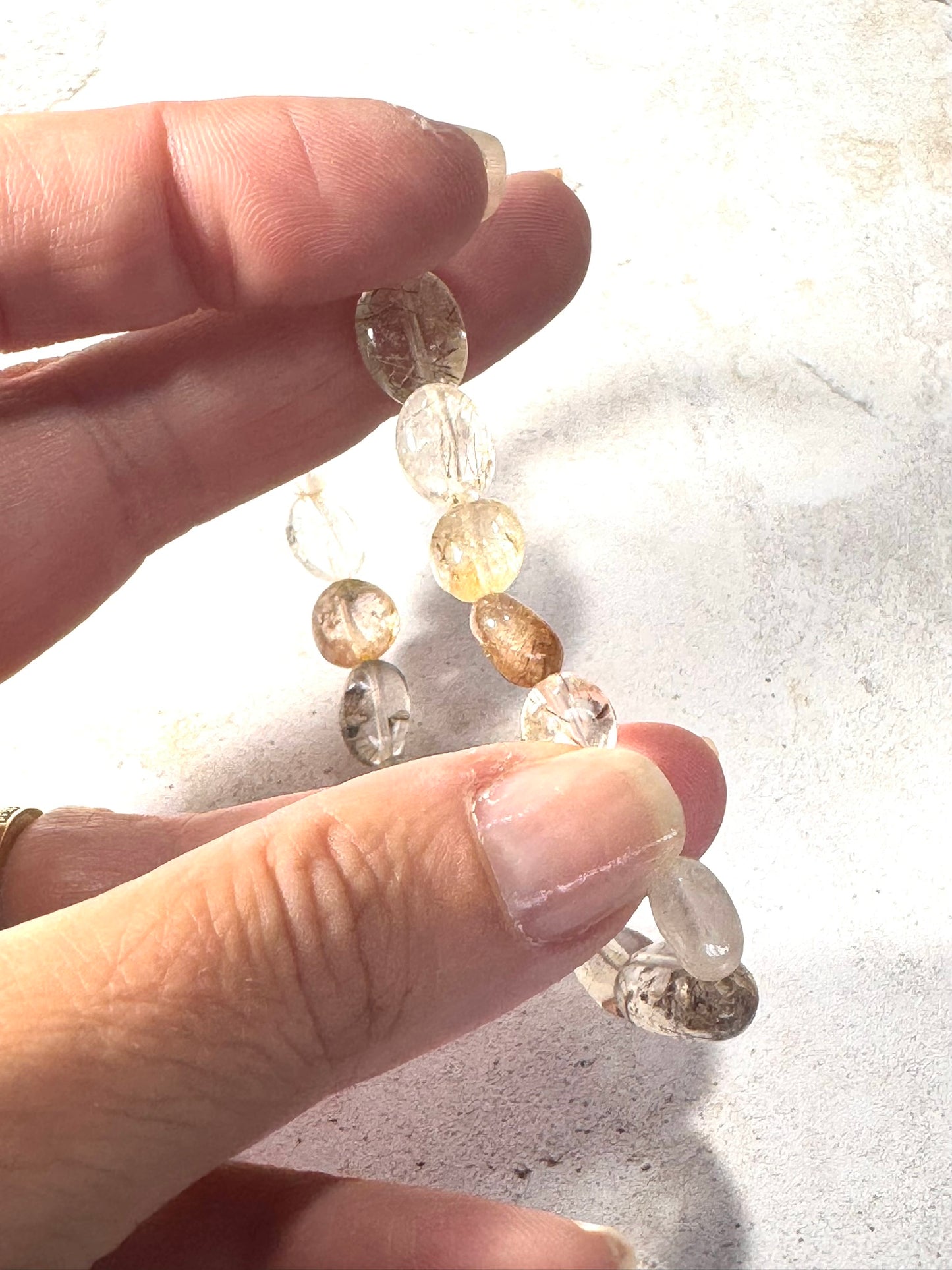 Rutilated Quartz Gemstone Bracelet – Natural Clear & Taupe Tones | Handmade in the UK