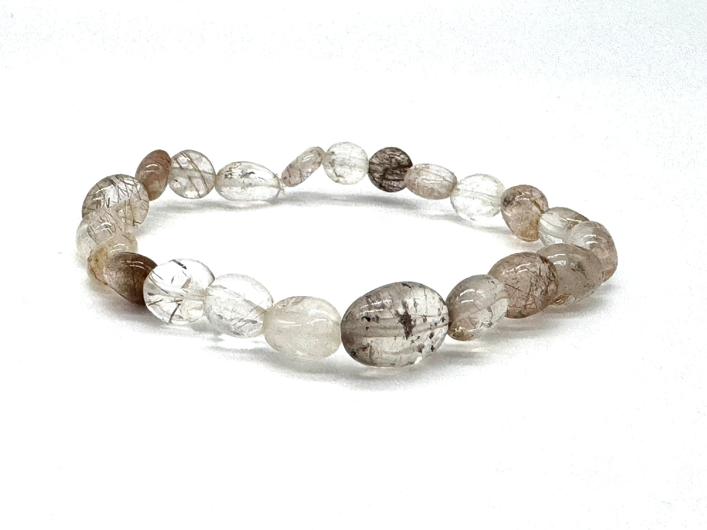 Rutilated Quartz Gemstone Bracelet – Natural Clear & Taupe Tones | Handmade in the UK