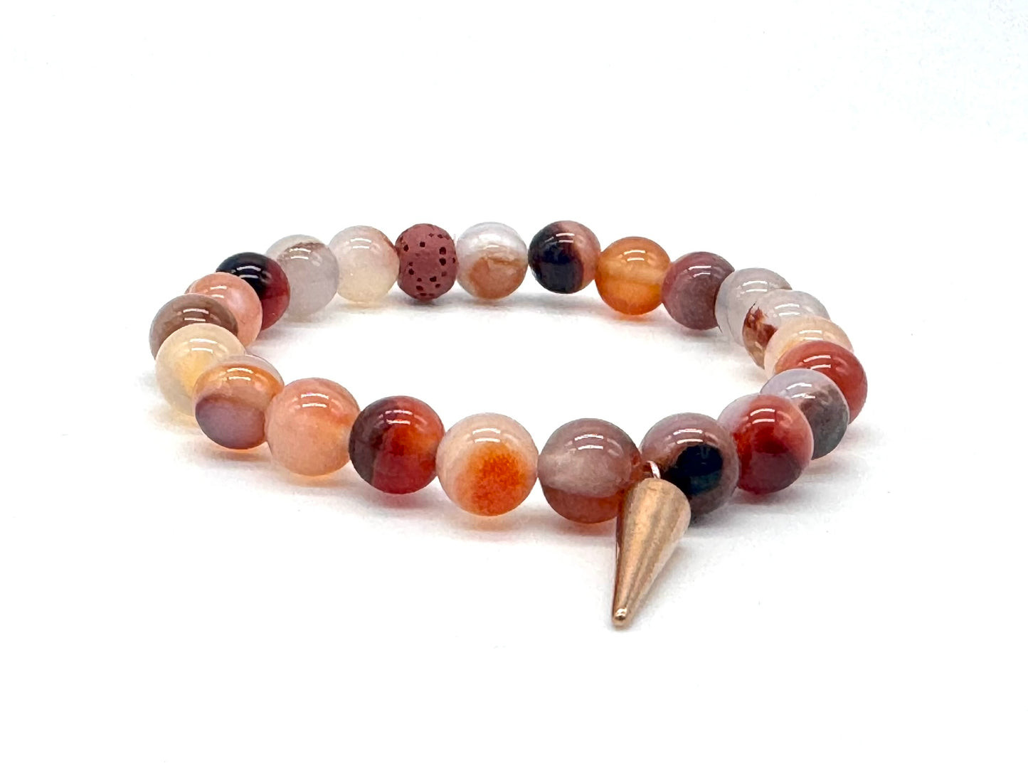 Orange Sardonyx Gemstone Bracelet with Rose Gold Point Charm Lava Stone | Handmade in the UK
