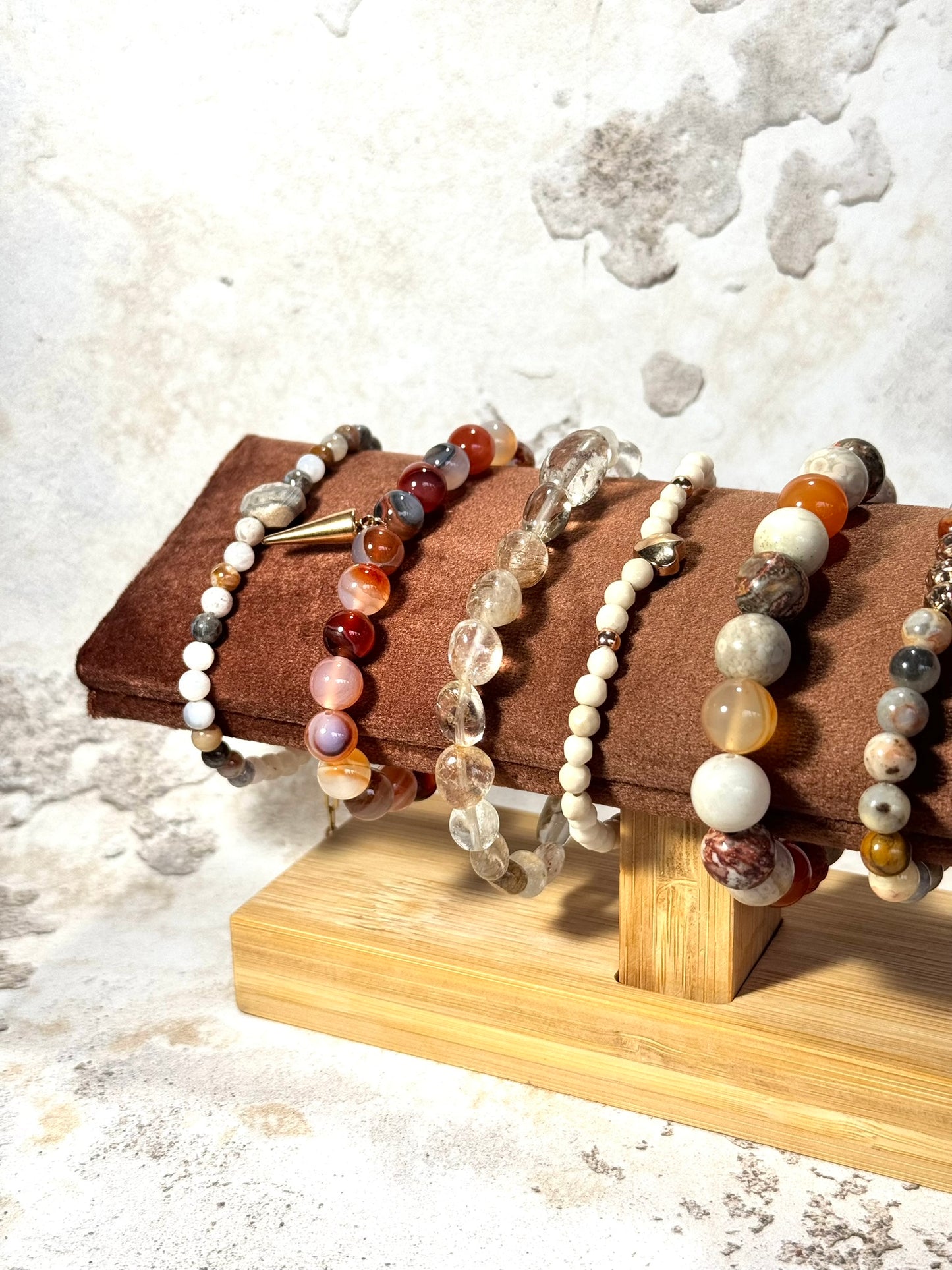 Orange Sardonyx Gemstone Bracelet with Rose Gold Point Charm Lava Stone | Handmade in the UK