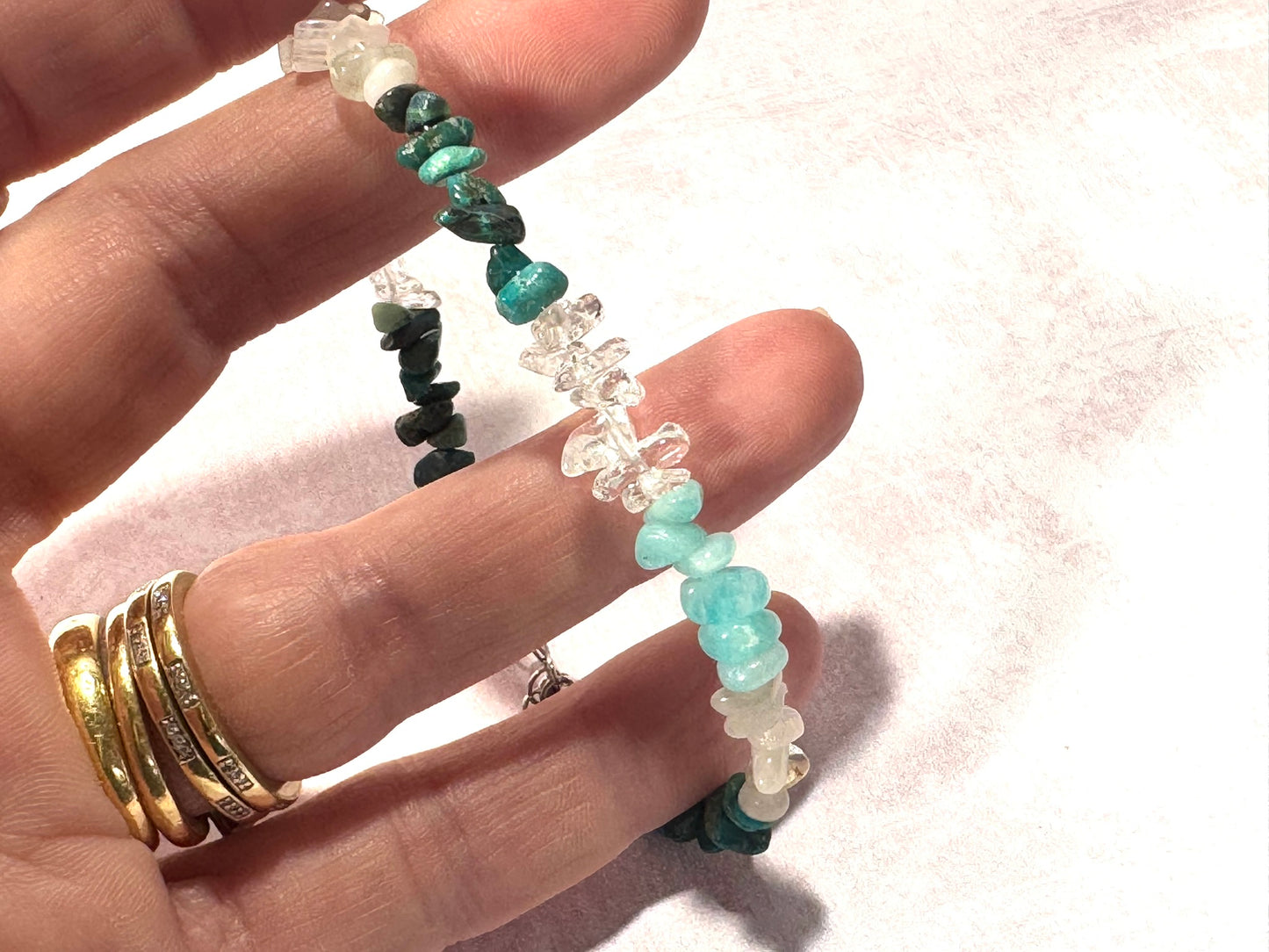 Dainty Malachite, Moonstone and Amazonite Bracelet