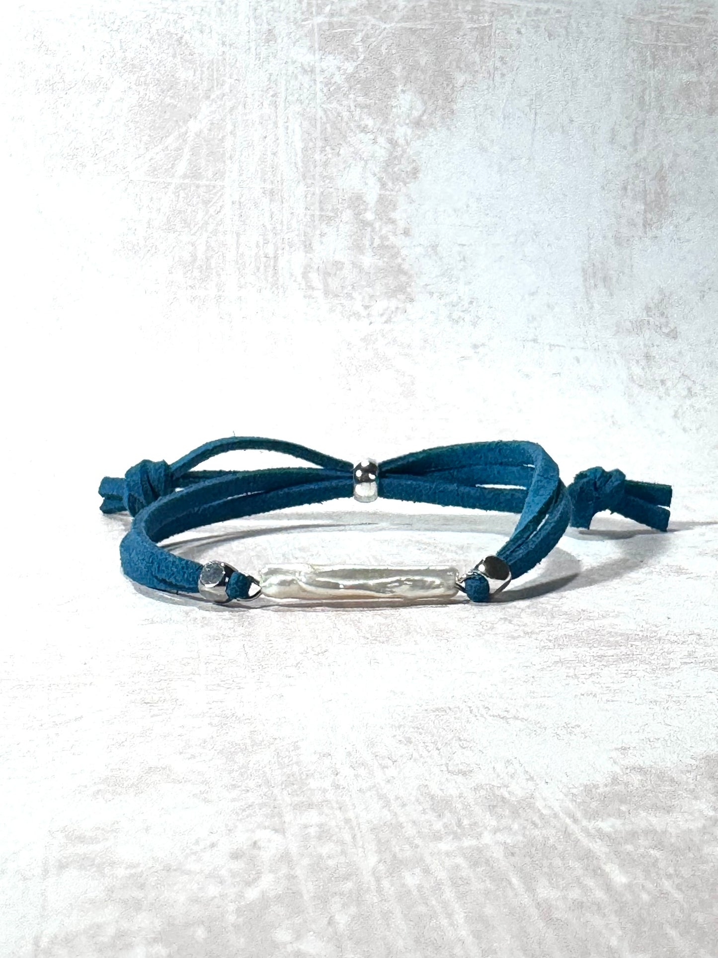 Freshwater Pearl Bracelet with Teal Faux Suede