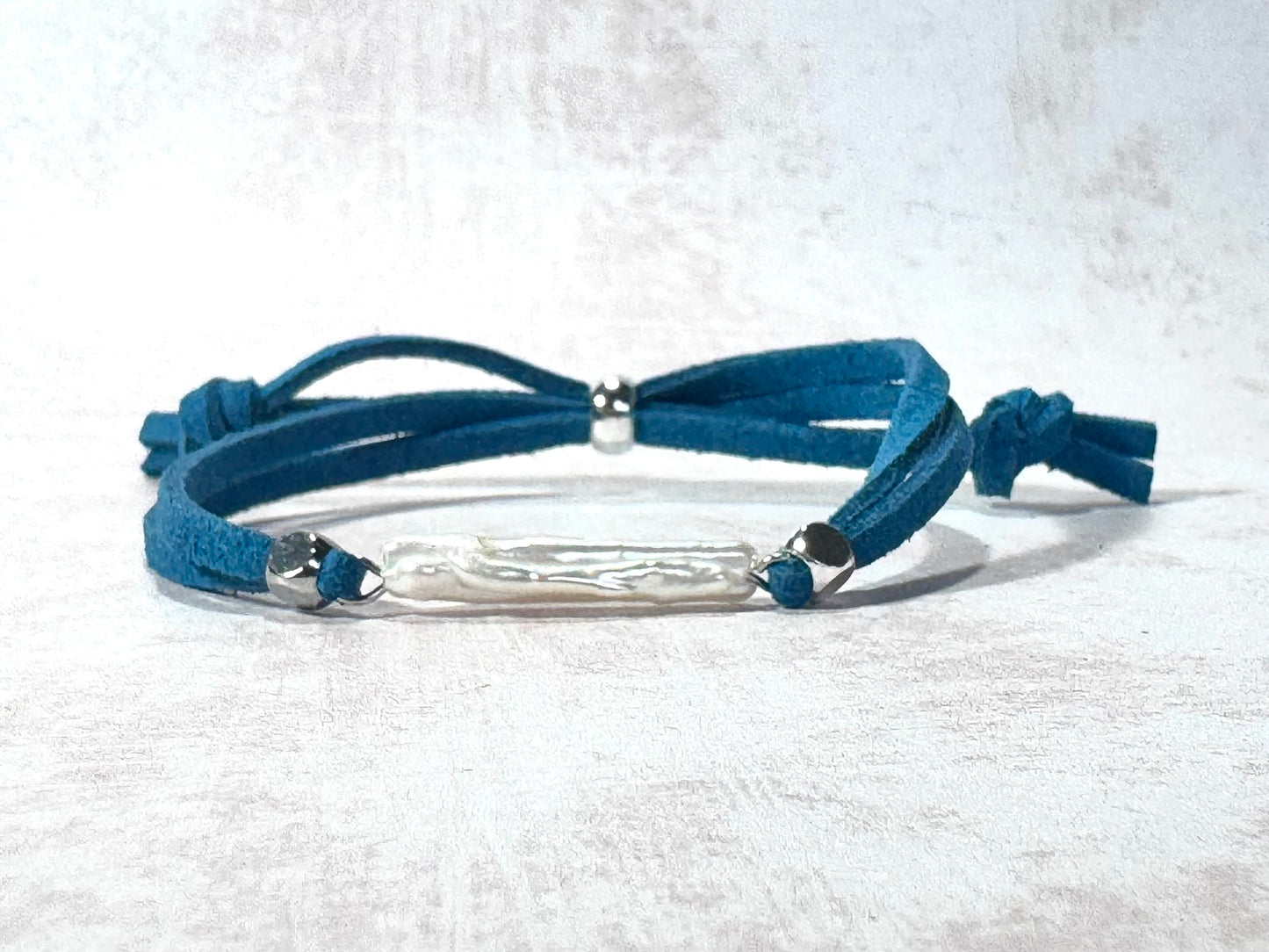 Freshwater Pearl Bracelet with Teal Faux Suede