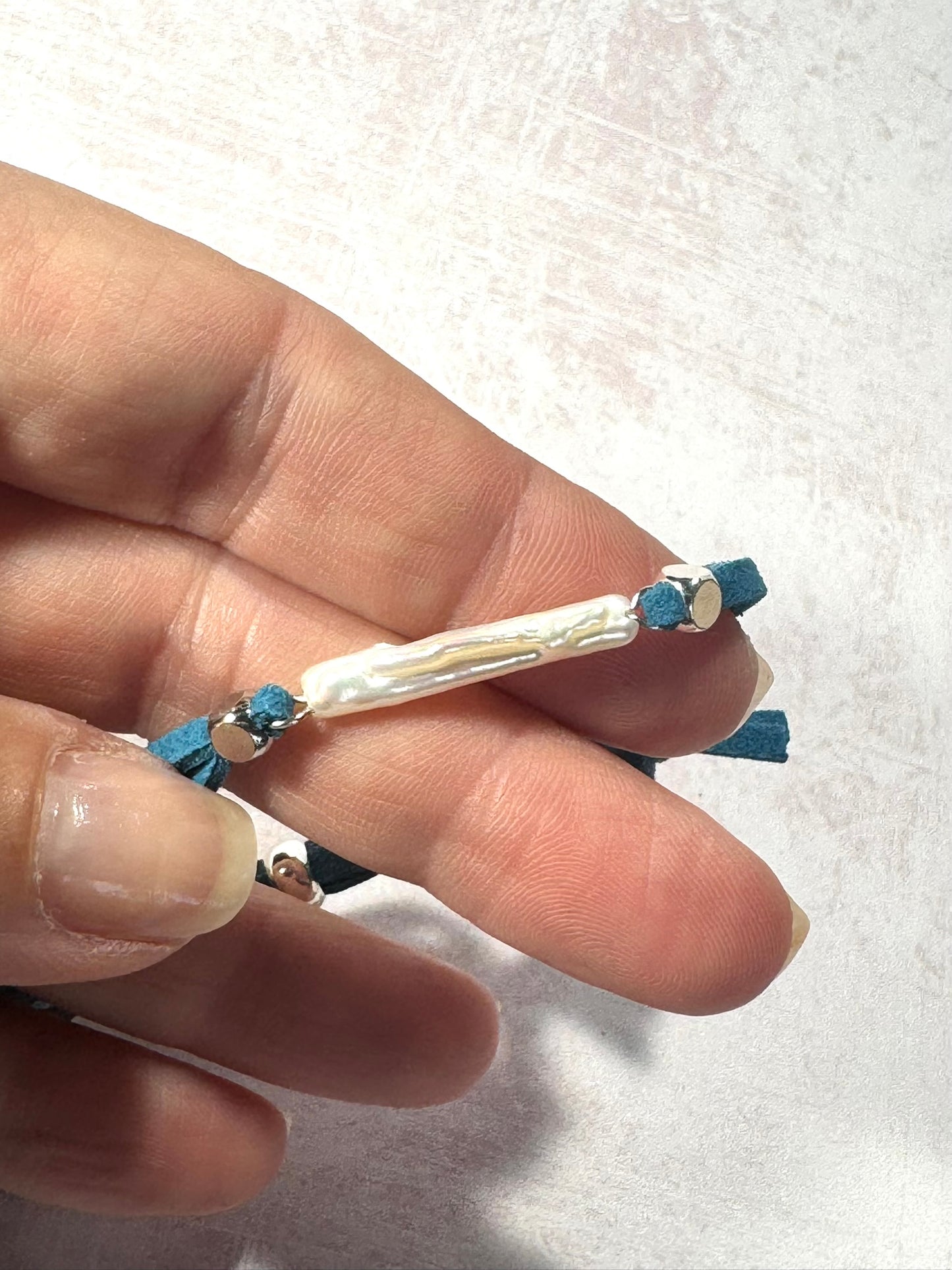 Freshwater Pearl Bracelet with Teal Faux Suede
