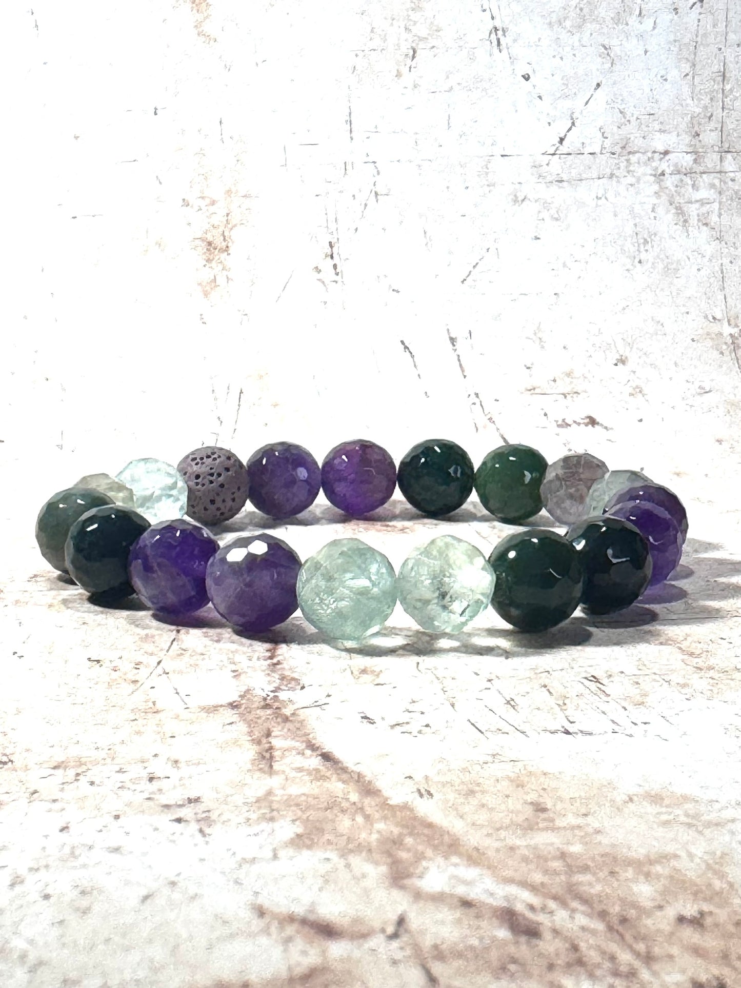 Chunky Amethyst and Moss Agate Diffuser Bracelet