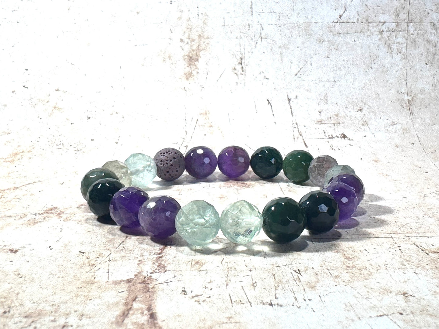 Chunky Amethyst and Moss Agate Diffuser Bracelet