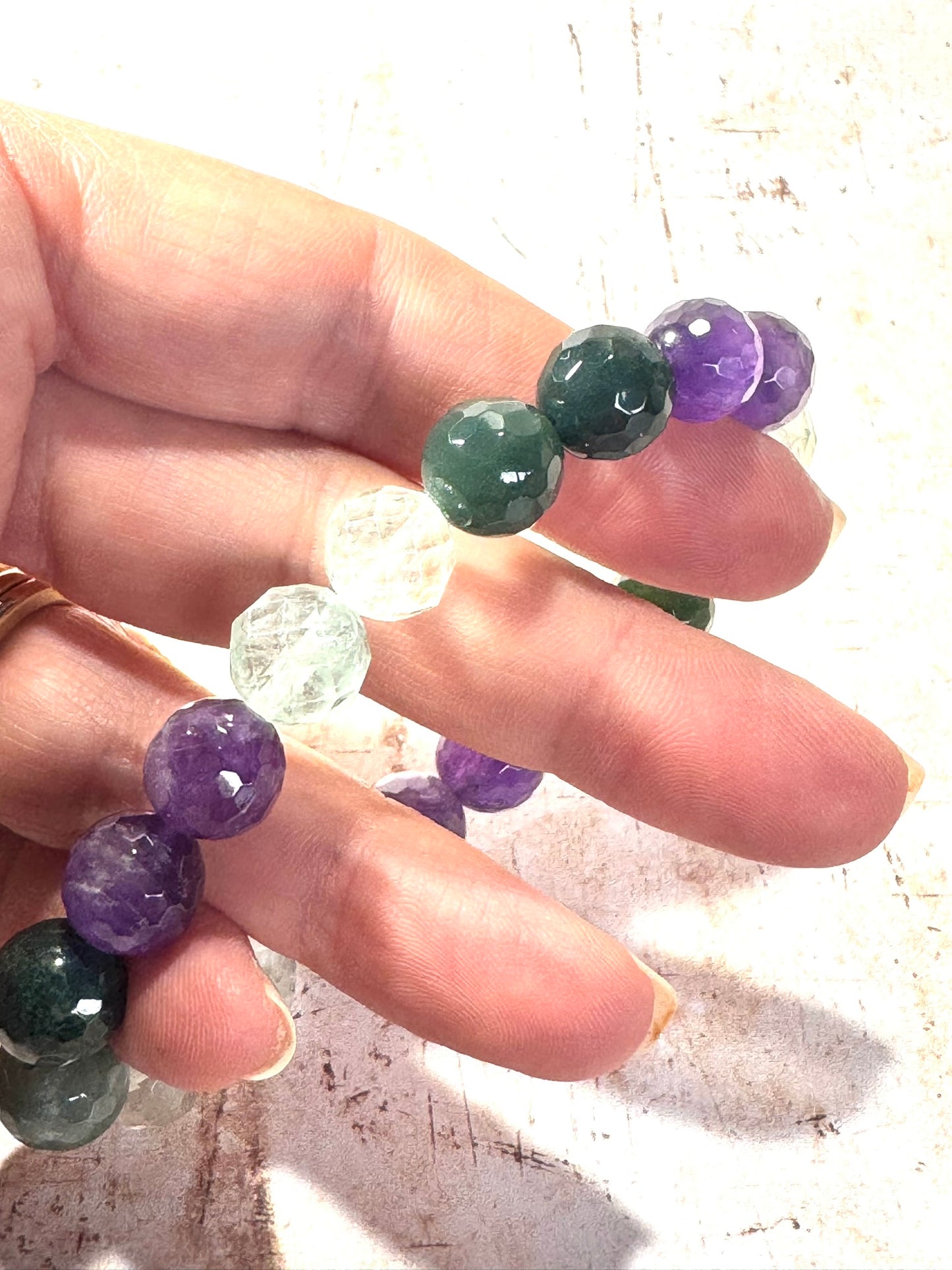 Chunky Amethyst and Moss Agate Diffuser Bracelet