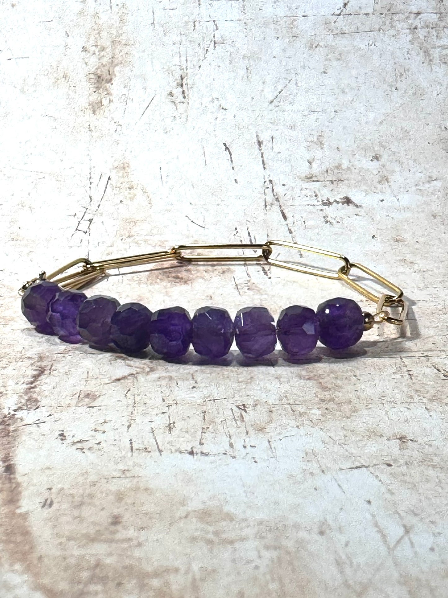 Amethyst and Gold Paperclip Chain Bracelet