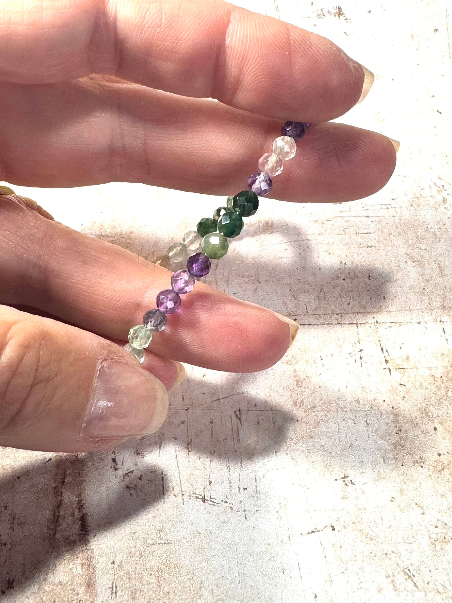 Dainty Amethyst, Fluorite and Moss Agate Bracelet
