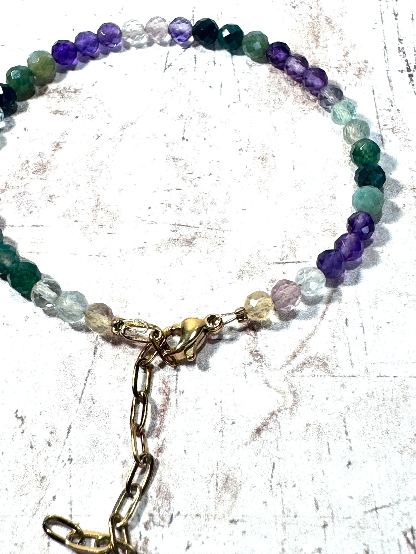Dainty Amethyst, Fluorite and Moss Agate Bracelet