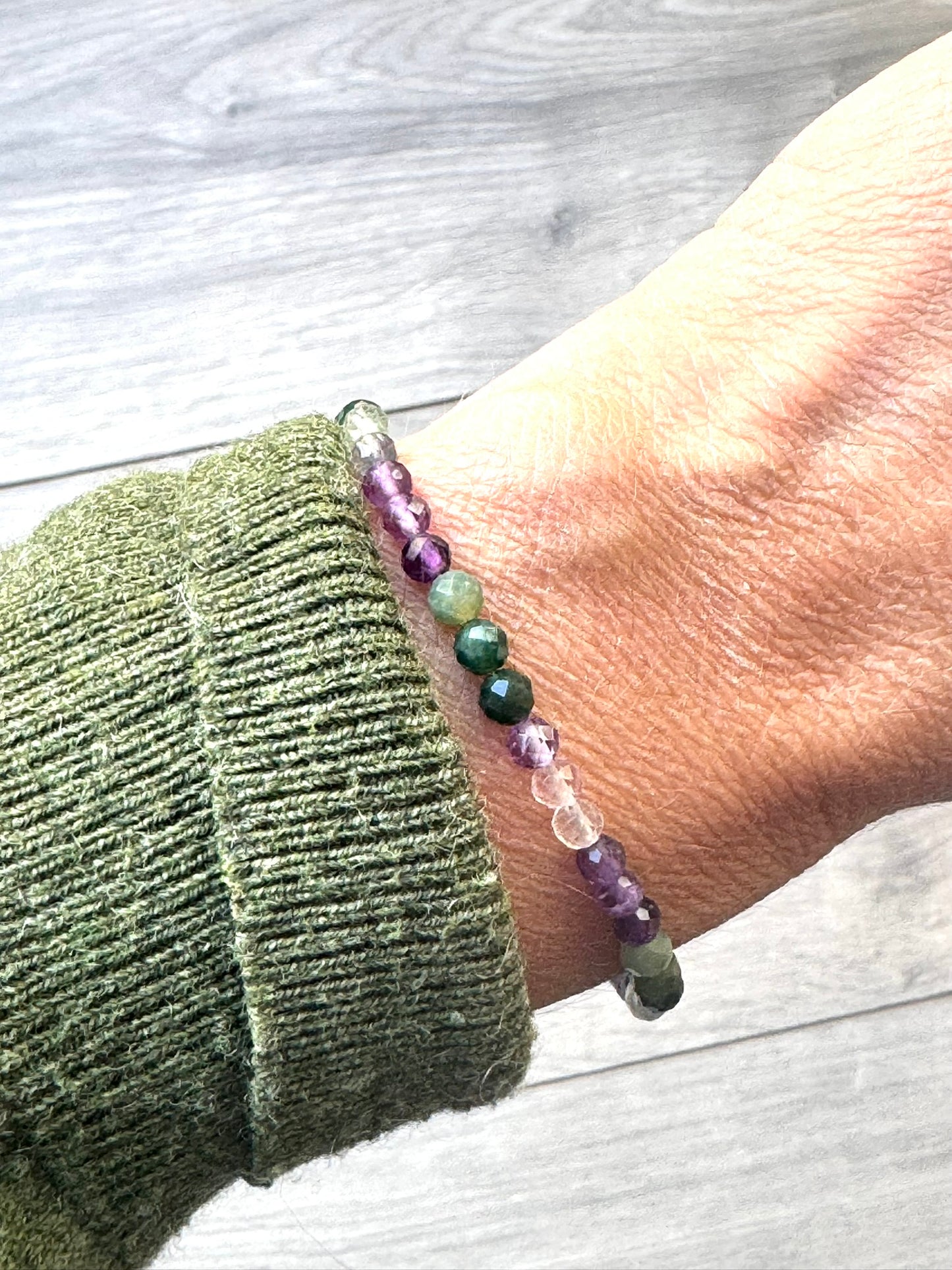 Dainty Amethyst, Fluorite and Moss Agate Bracelet
