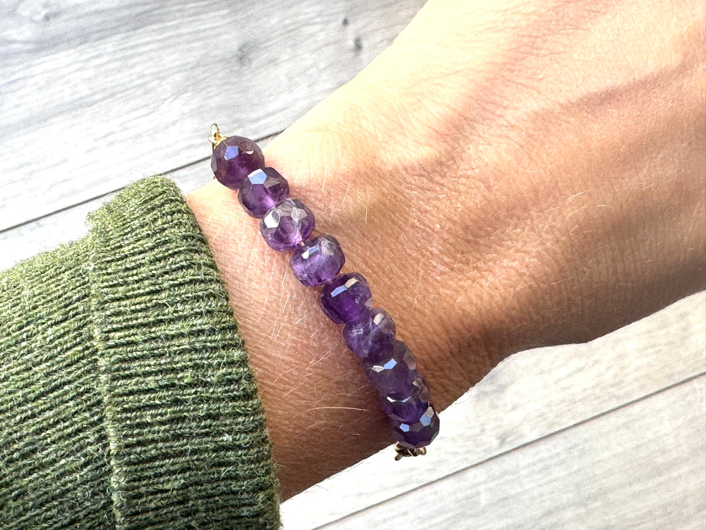 Amethyst and Gold Paperclip Chain Bracelet