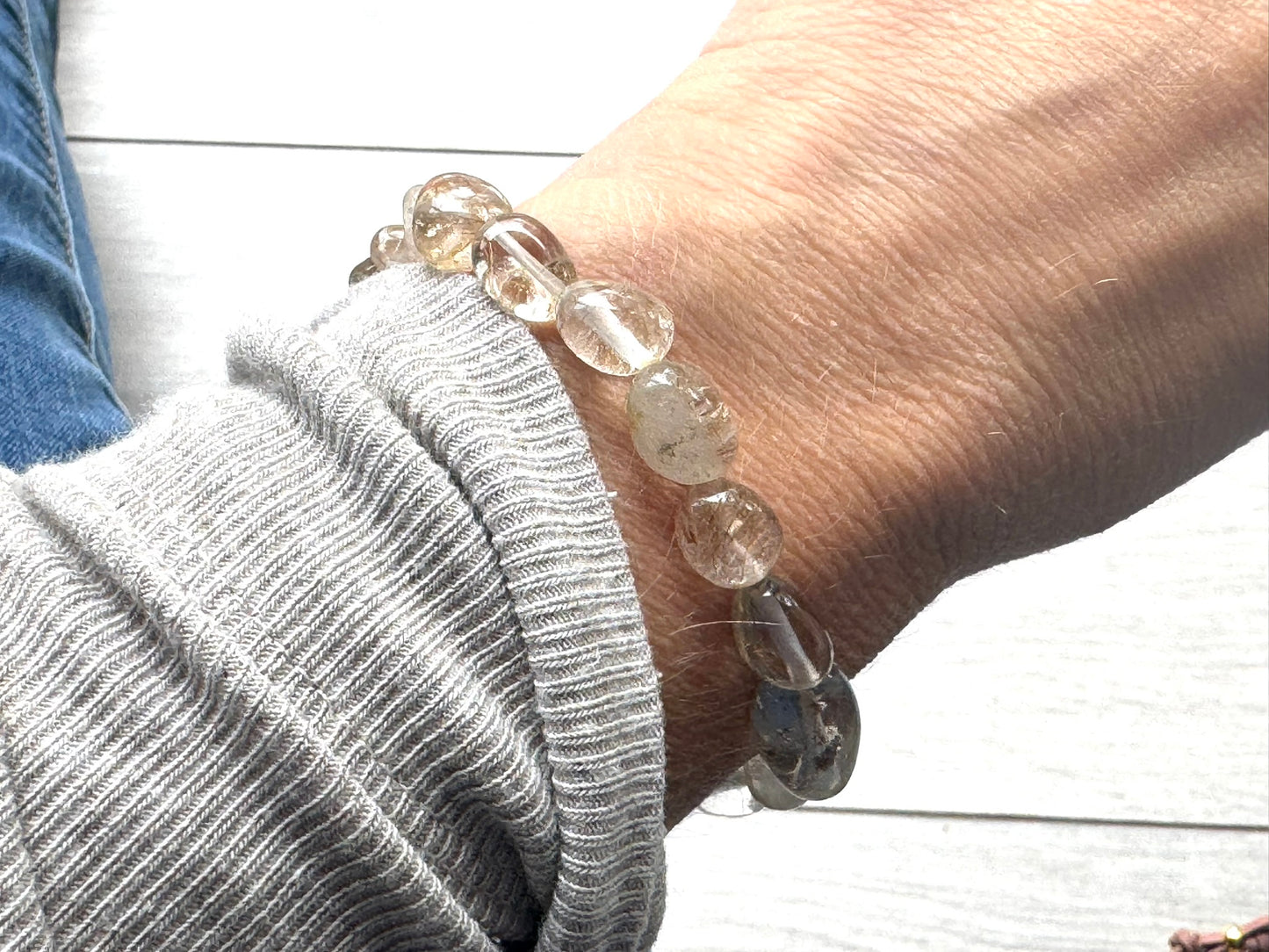 Rutilated Quartz Gemstone Bracelet – Natural Clear & Taupe Tones | Handmade in the UK