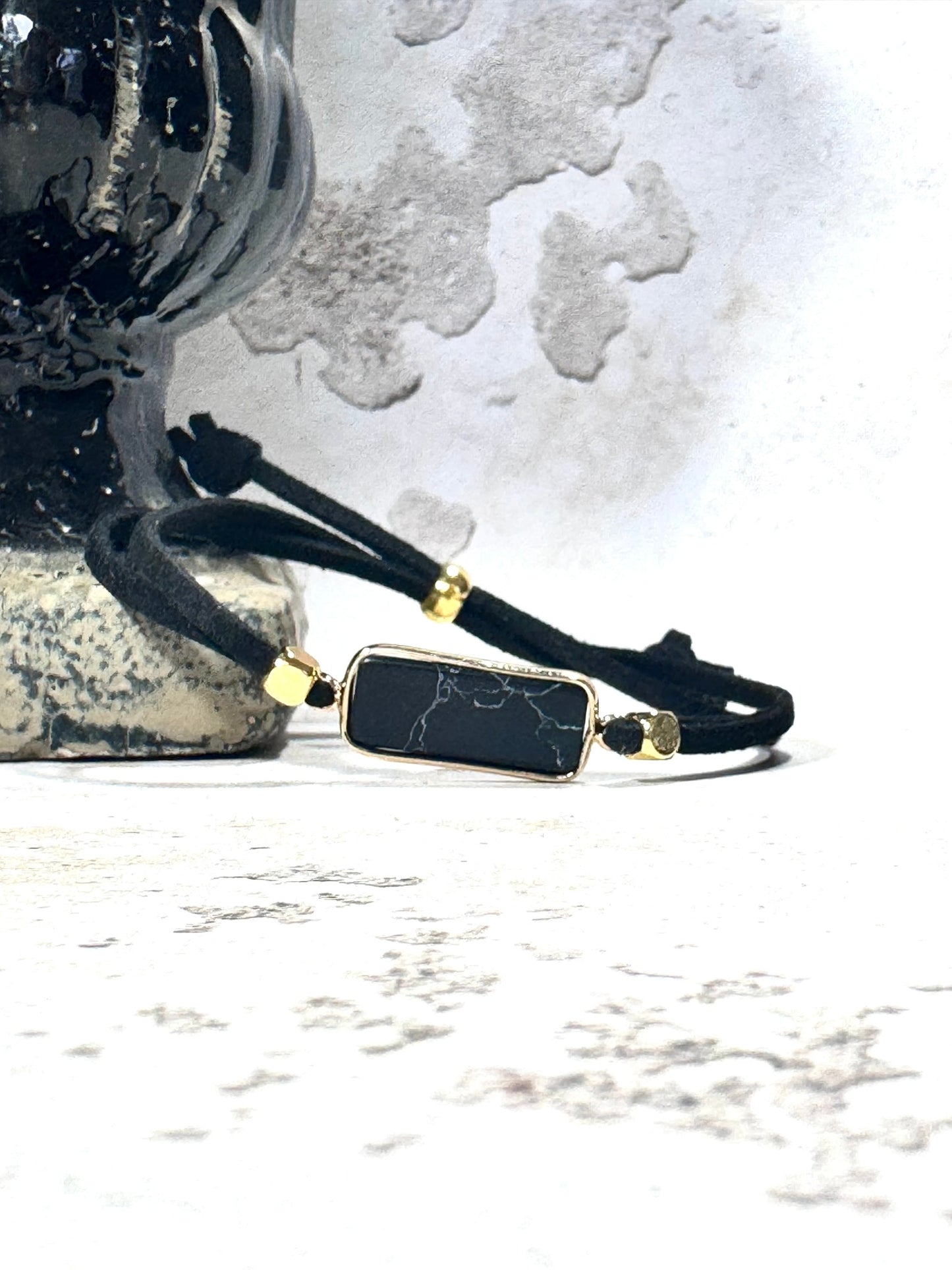 Black Agate Soft Suede Bracelet