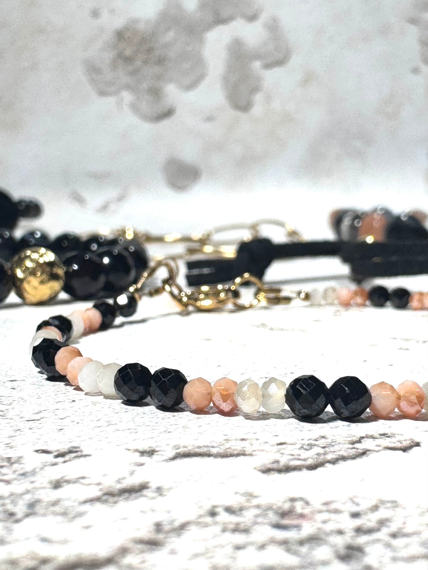 Dainty Sunstone and Tourmaline Bracelet
