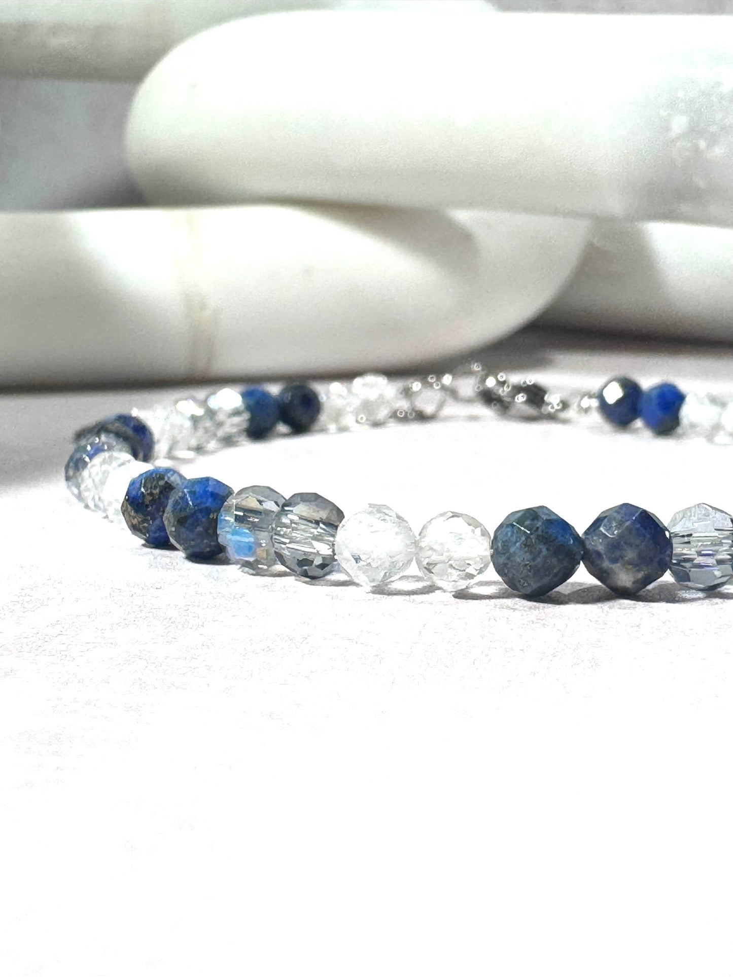 Lapis Lazuli and Clear Quartz Dainty Bracelet