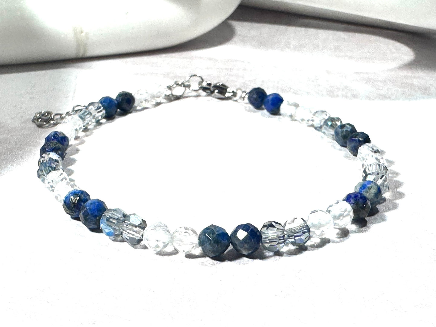 Lapis Lazuli and Clear Quartz Dainty Bracelet