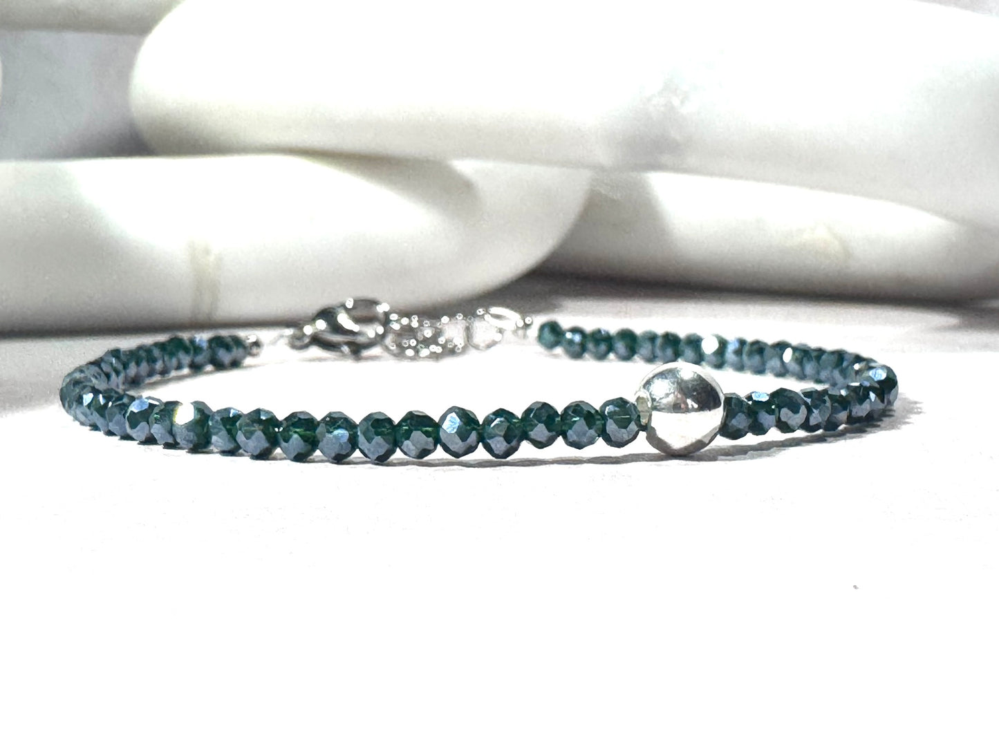 Navy Blue and Steel Dainty Bracelet