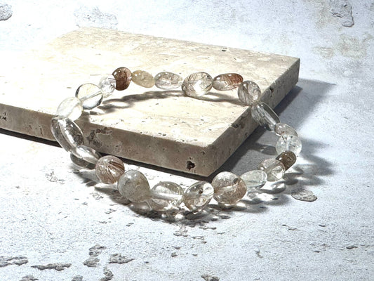 Rutilated Quartz Gemstone Bracelet – Natural Clear &amp; Taupe Tones | Handmade in the UK