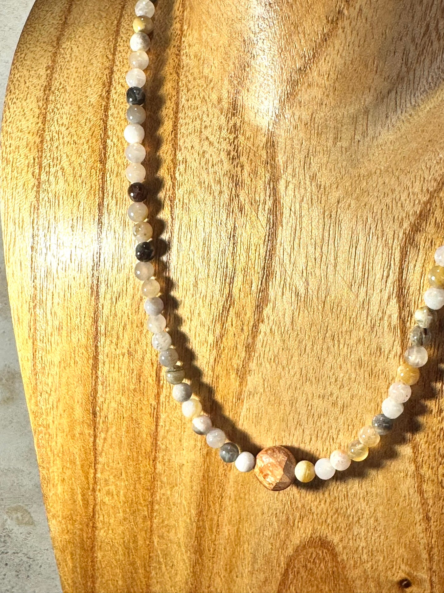 Dainty Natural Agate Beaded Necklace with Central Agate Disc | Adjustable 16–18" | Handmade in the UK