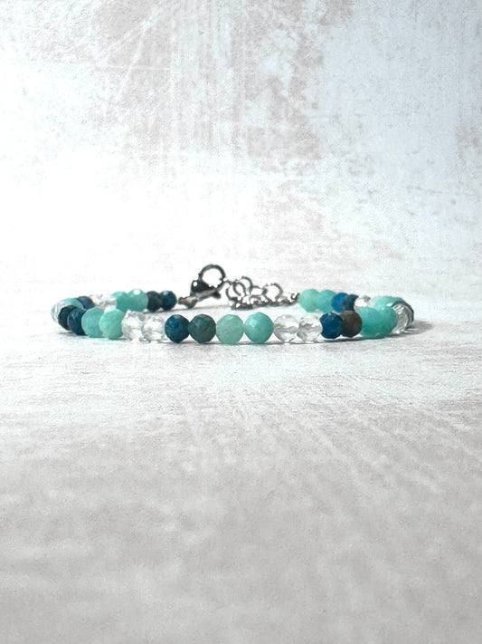 Dainty Apatite, Clear Quartz and Amazonite Bracelet