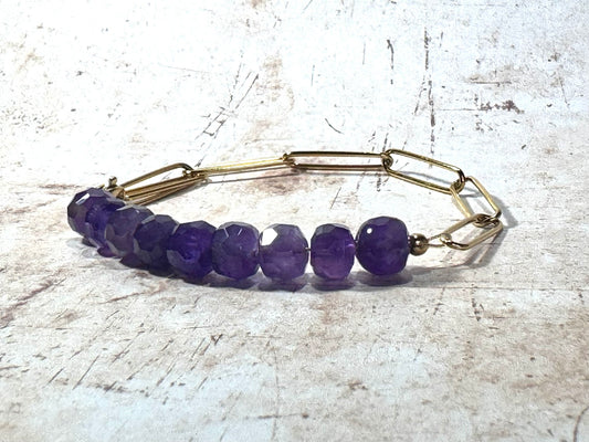Amethyst and Gold Paperclip Chain Bracelet