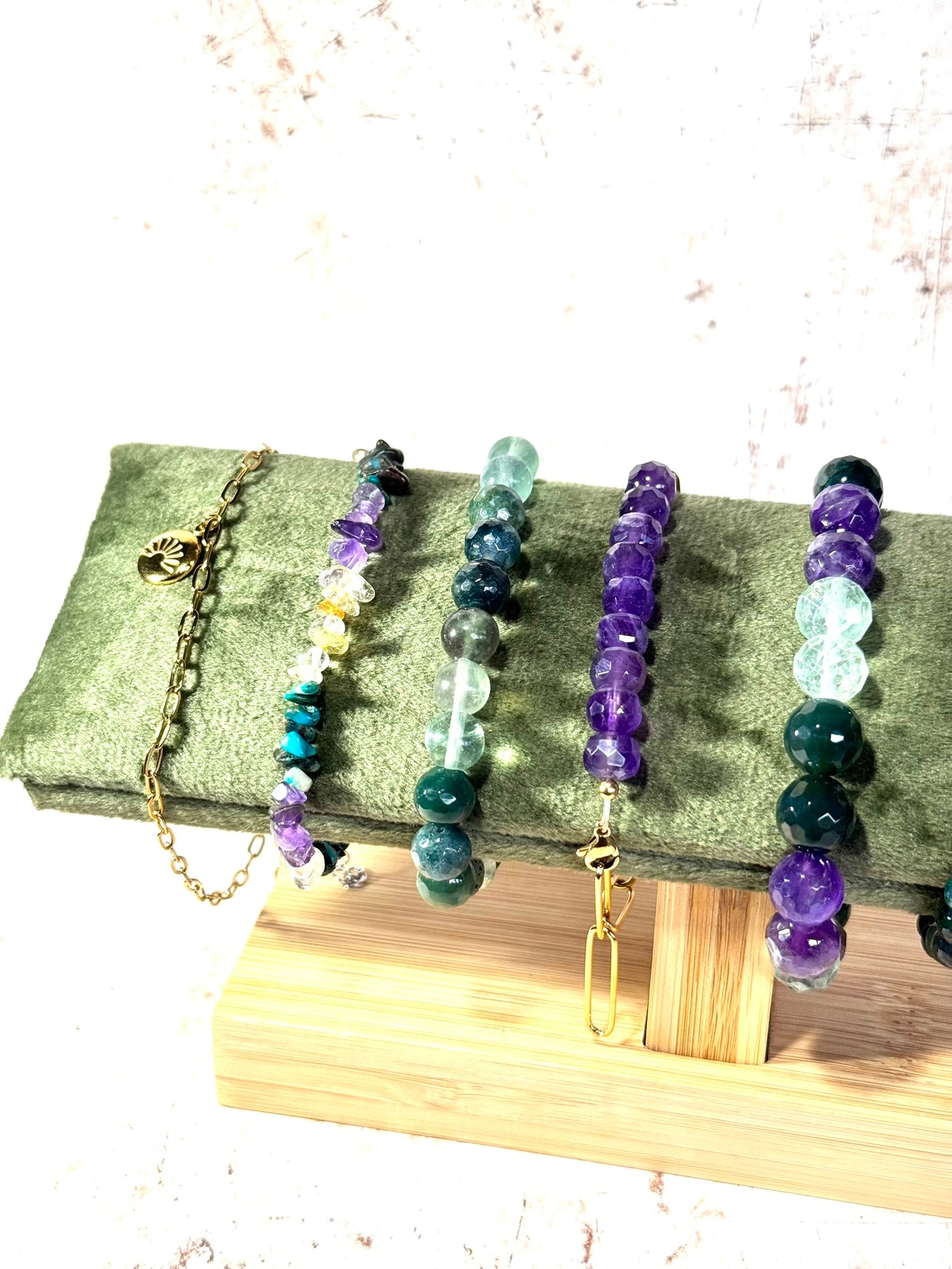 Moss Agate and Fluorite Diffuser Bracelet