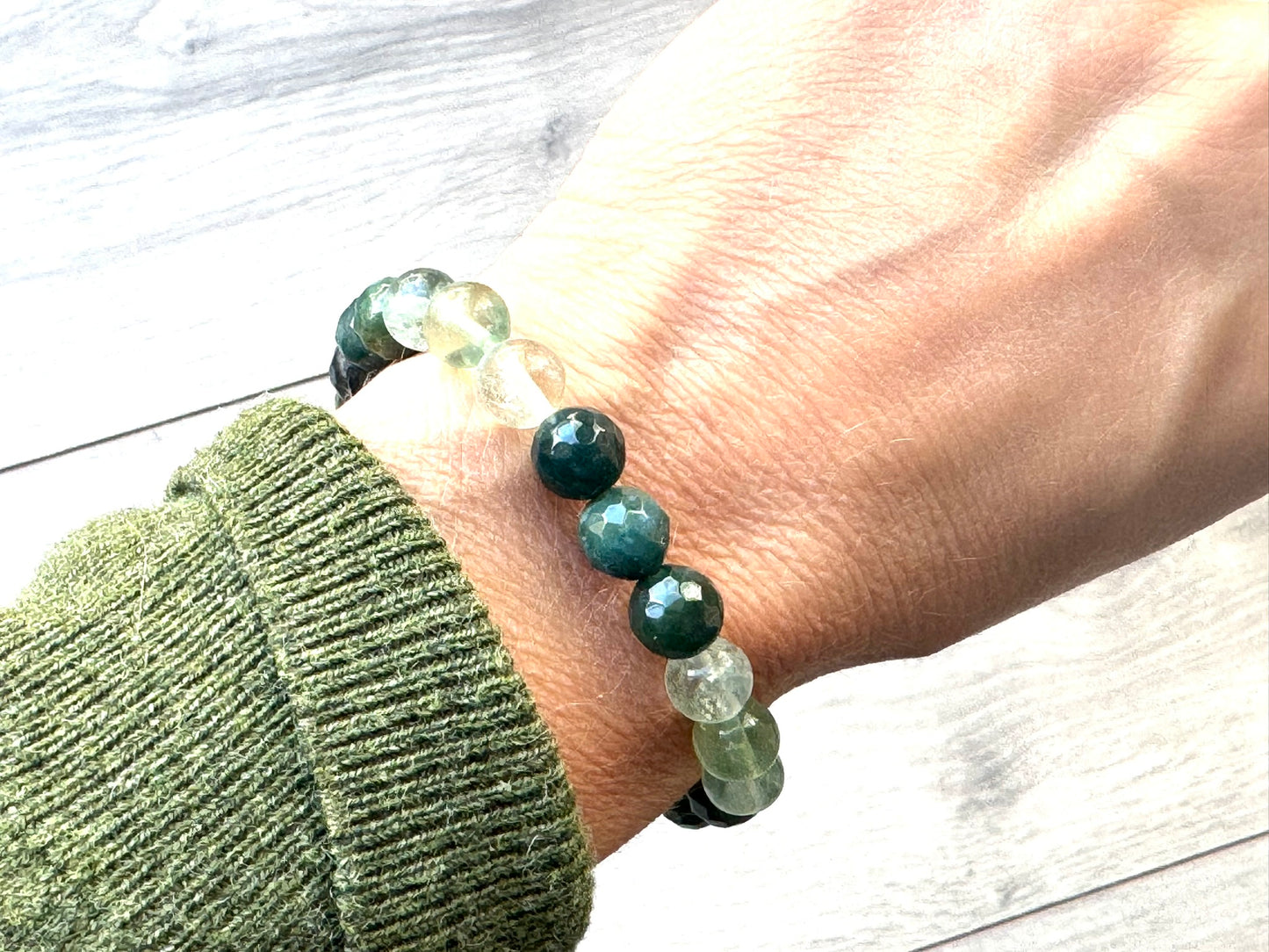 Moss Agate and Fluorite Diffuser Bracelet