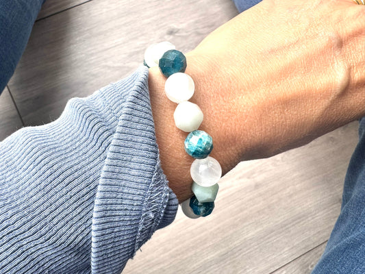 Chunky Apatite, Selenite, Amazonite Bracelet