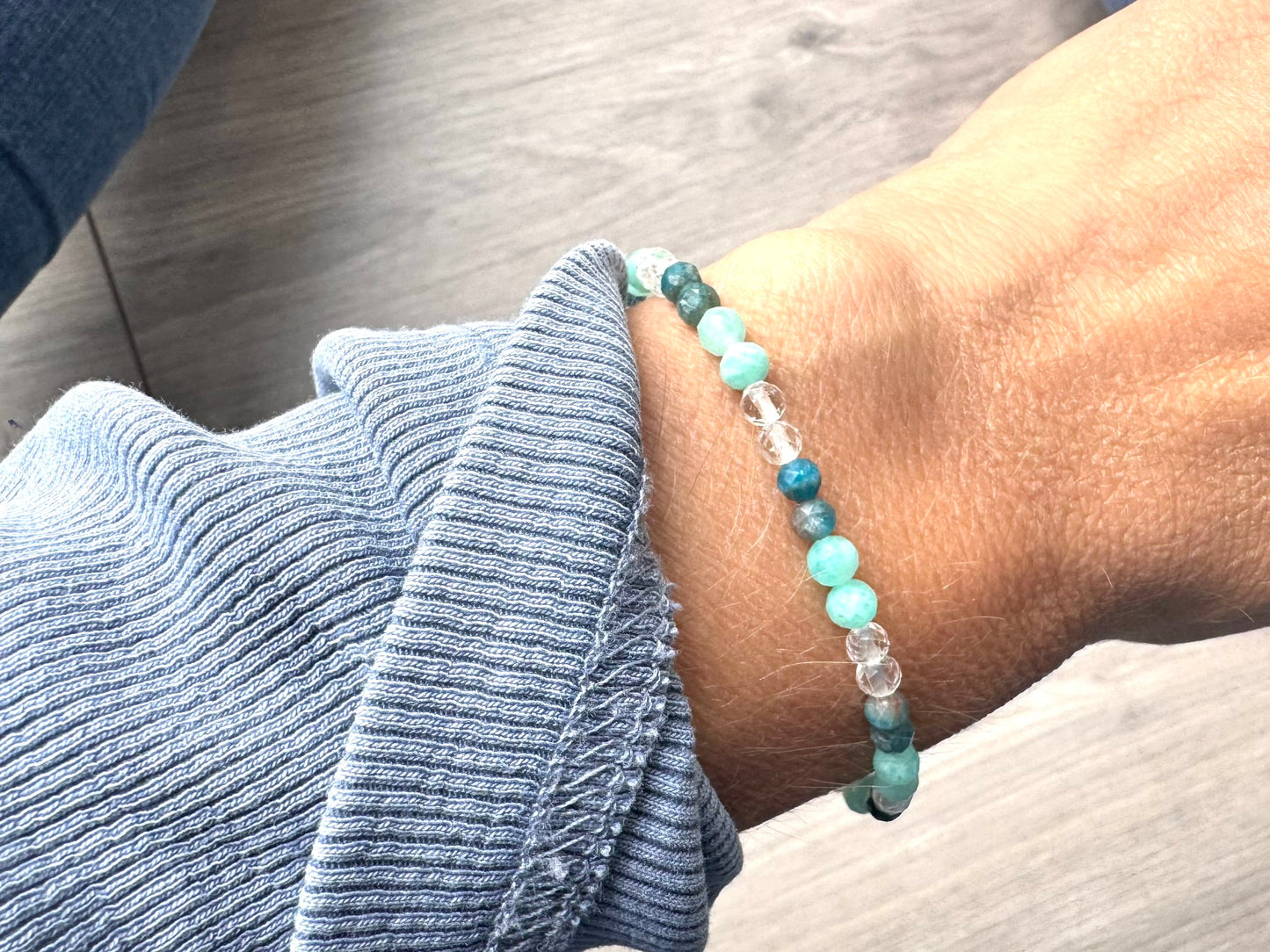 Dainty Apatite, Clear Quartz and Amazonite Bracelet