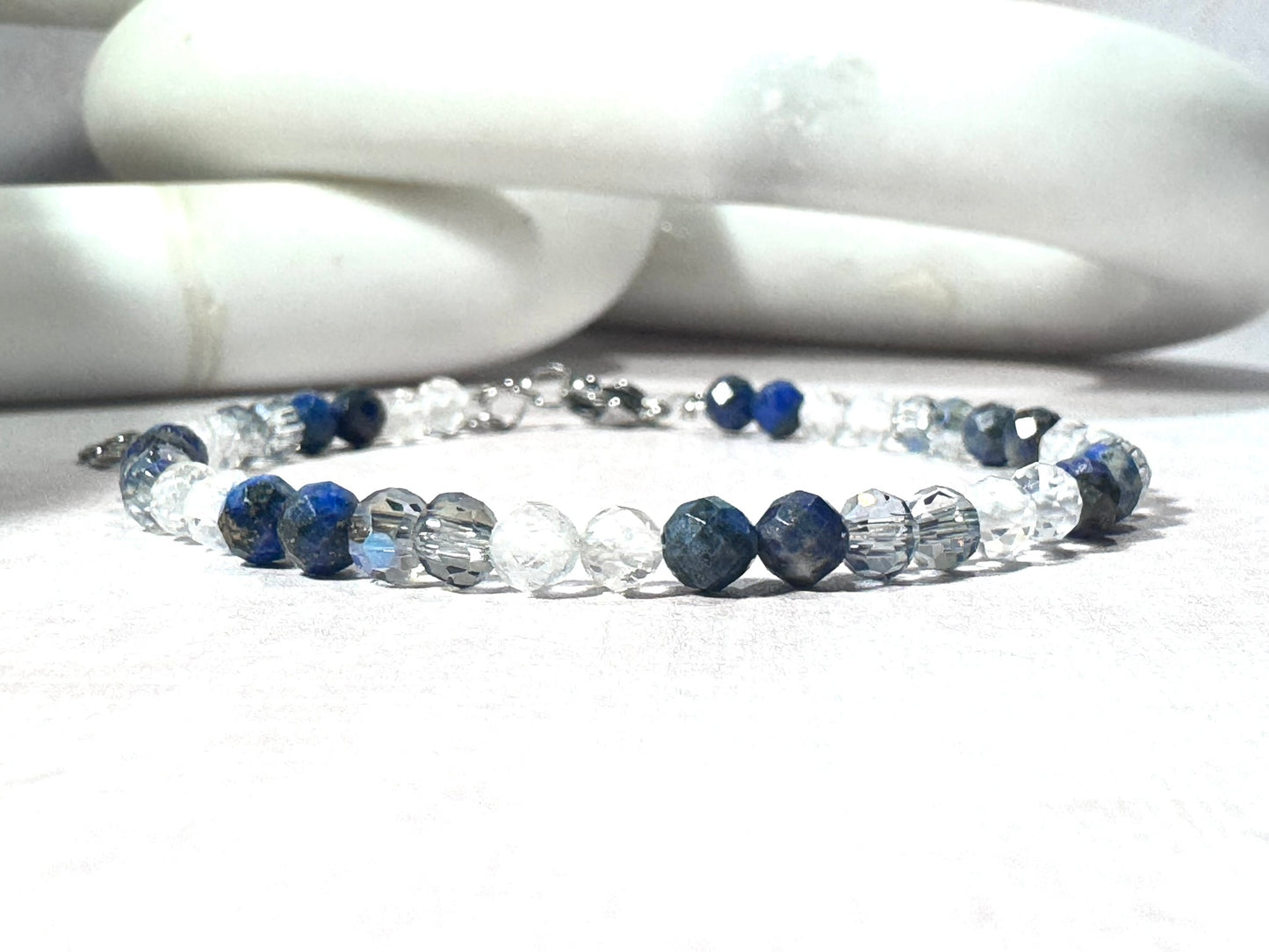 Lapis Lazuli and Clear Quartz Dainty Bracelet