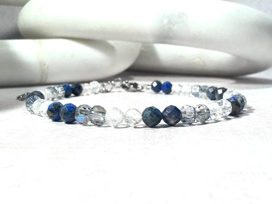 Lapis Lazuli and Clear Quartz Dainty Bracelet