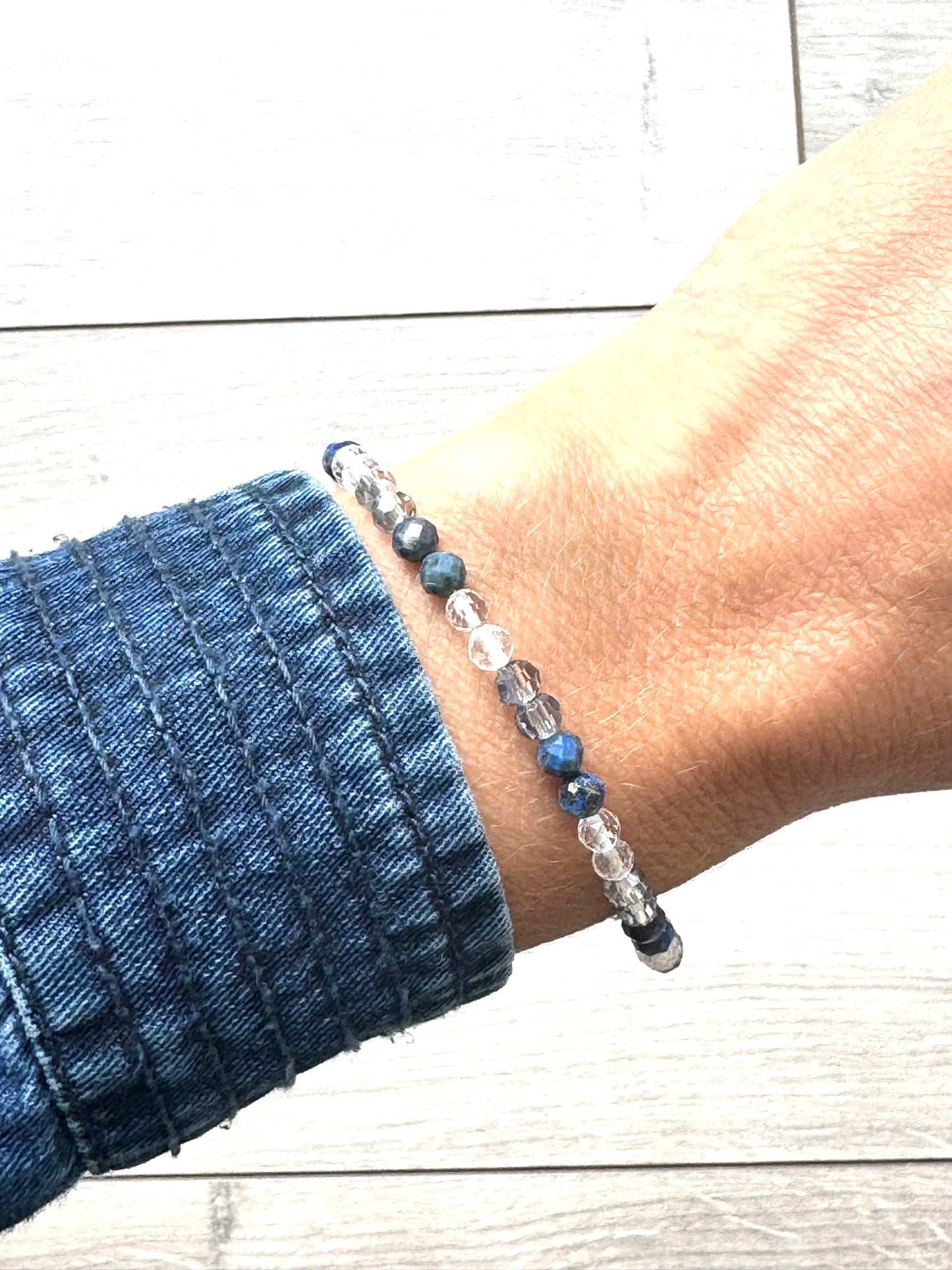 Lapis Lazuli and Clear Quartz Dainty Bracelet