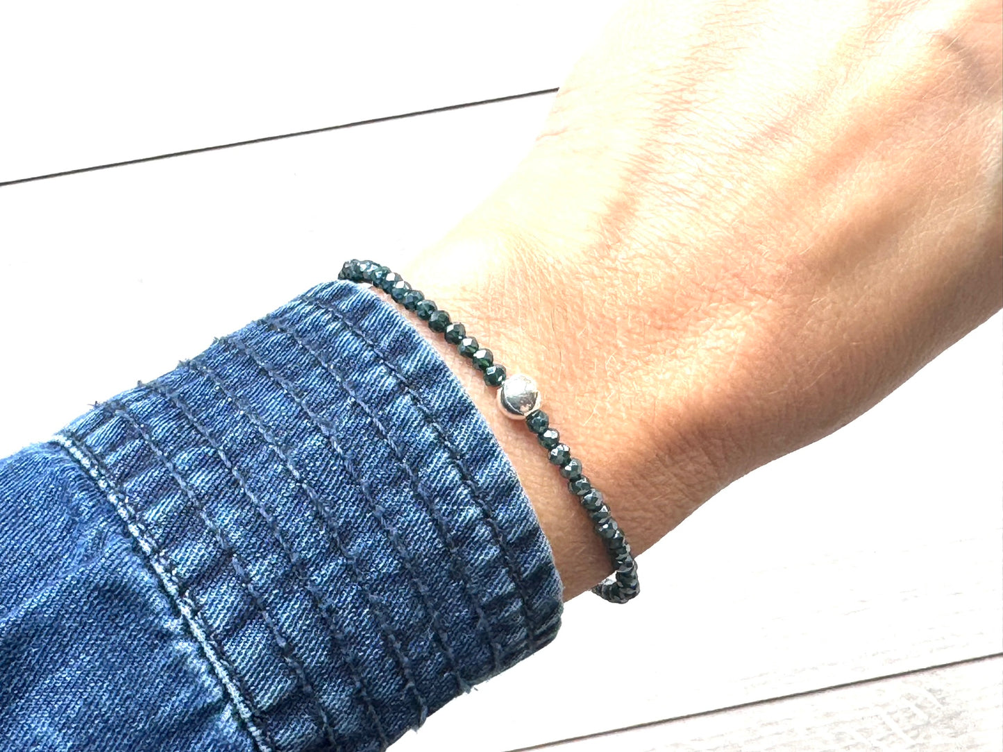 Navy Blue and Steel Dainty Bracelet