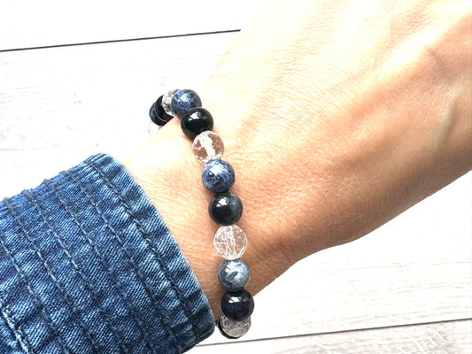 Tigers Eye and Clear Quartz Diffuser Bracelet